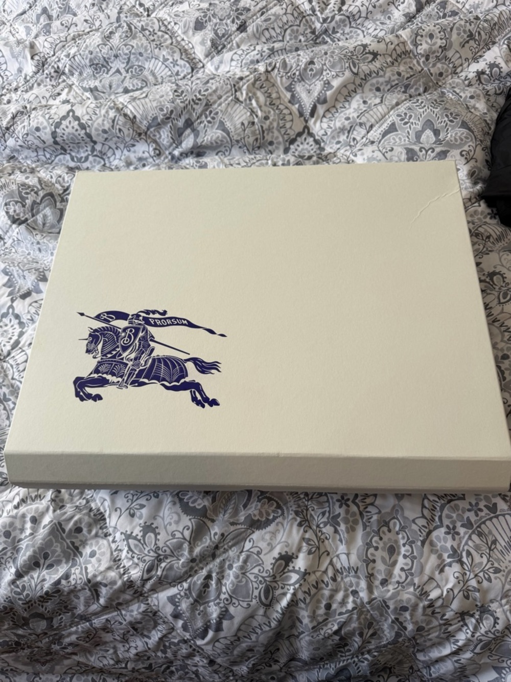 Burberry Cream Box with Navy Equestrian Emblem